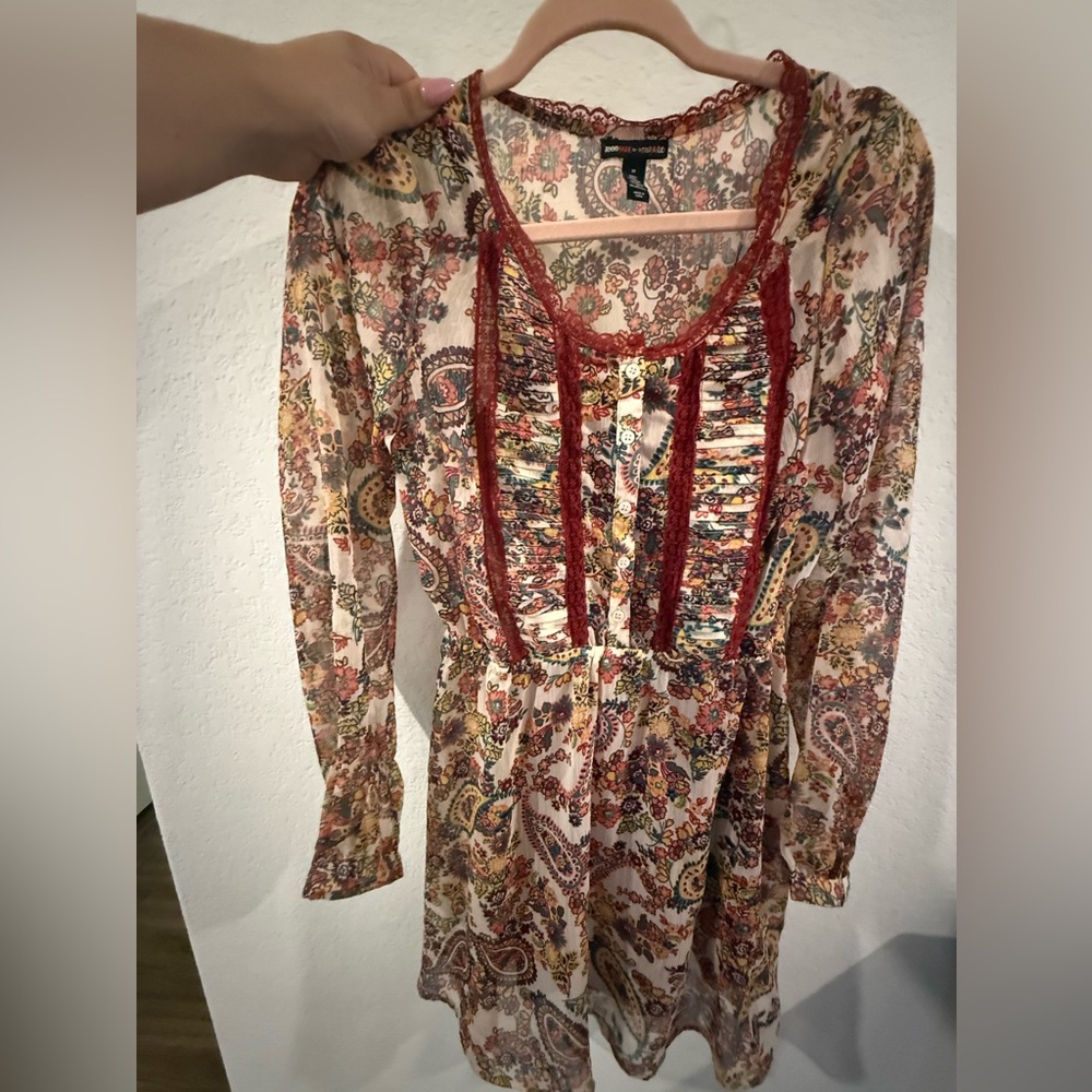 Envogue Floral Dress with Red and Yellow Accents
